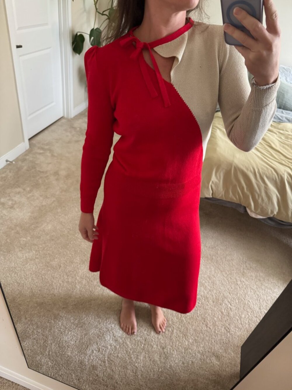 Vintage St. John for Saks Fifth Avenue Red and Tan Colorblock Skirt Set Medium